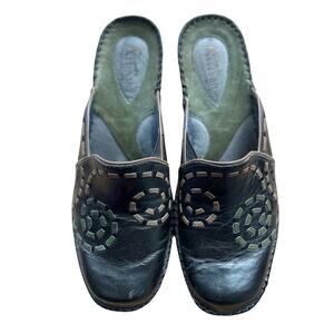 Clarks Artisan Collection Mule Clogs 7M Black‎ Stitching Leather Wedge Slip On